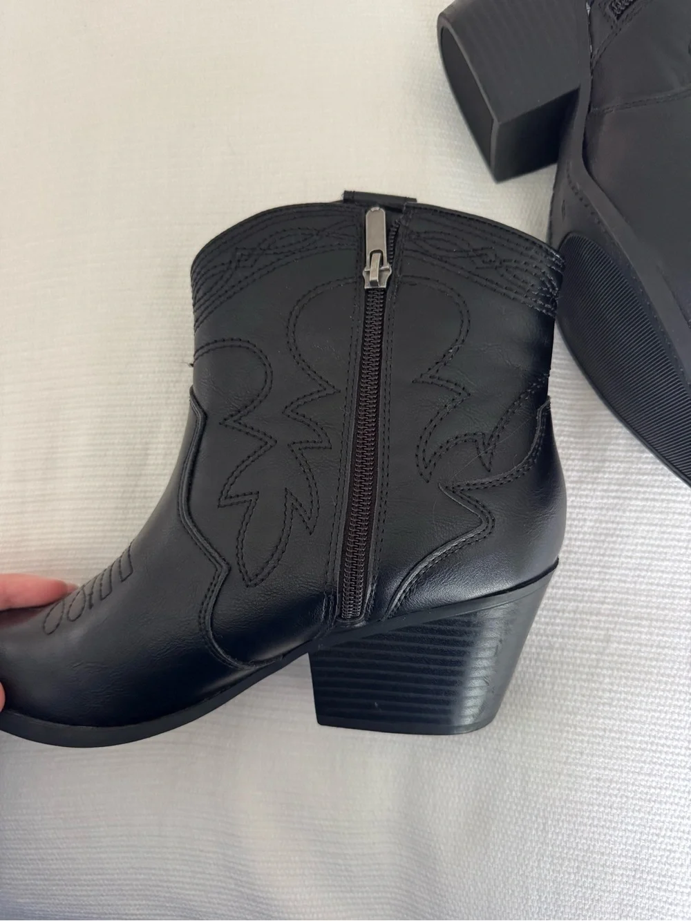 Brand New Women's Black Western Ankle Boots - Sleek Cowboy Heel